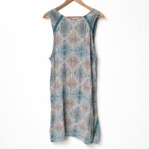 Roxy Womens XL Boho Sundress Blue Coral Geometric Beach Tank Summer Dress